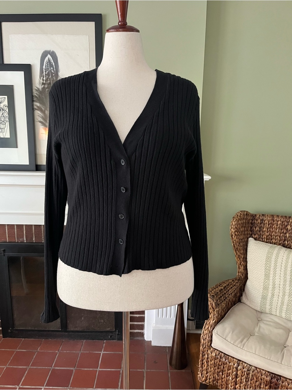 Universal Thread Black Ribbed Button Front Cardigan Sweater | 2X